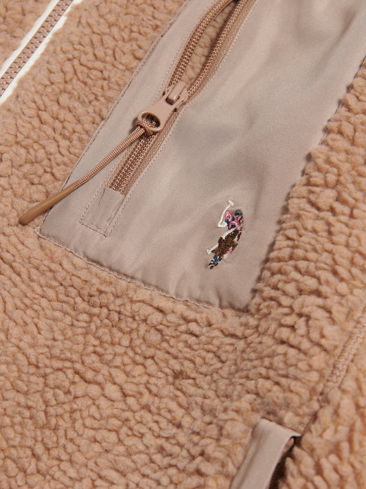 Womens Double Horsemen Borg Zip Funnel in Natural