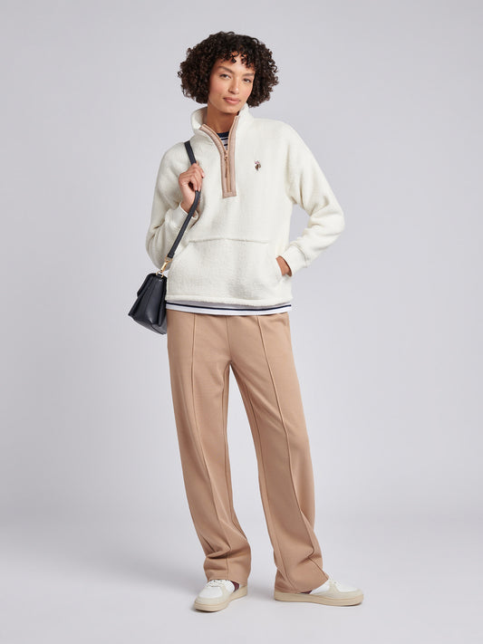 Womens Double Horsemen Borg 1/4 Zip in Marshmallow