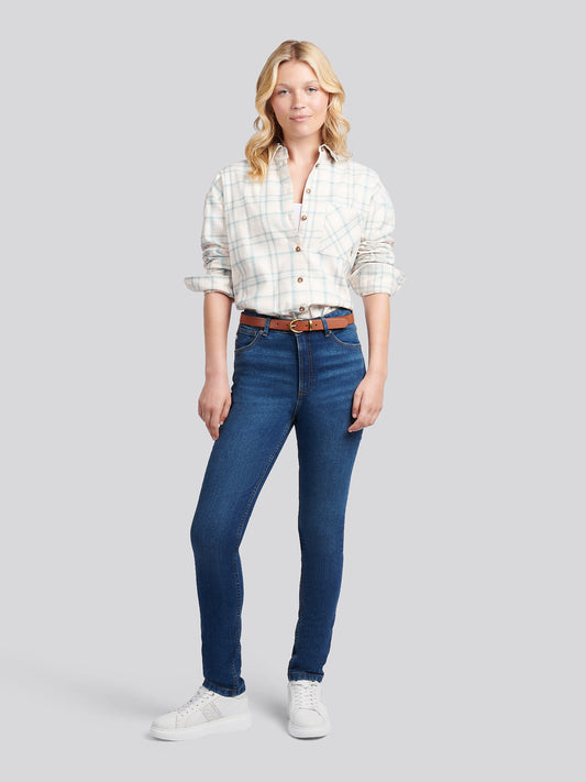 Womens Herringbone Check Pocketed Shirt in Natural