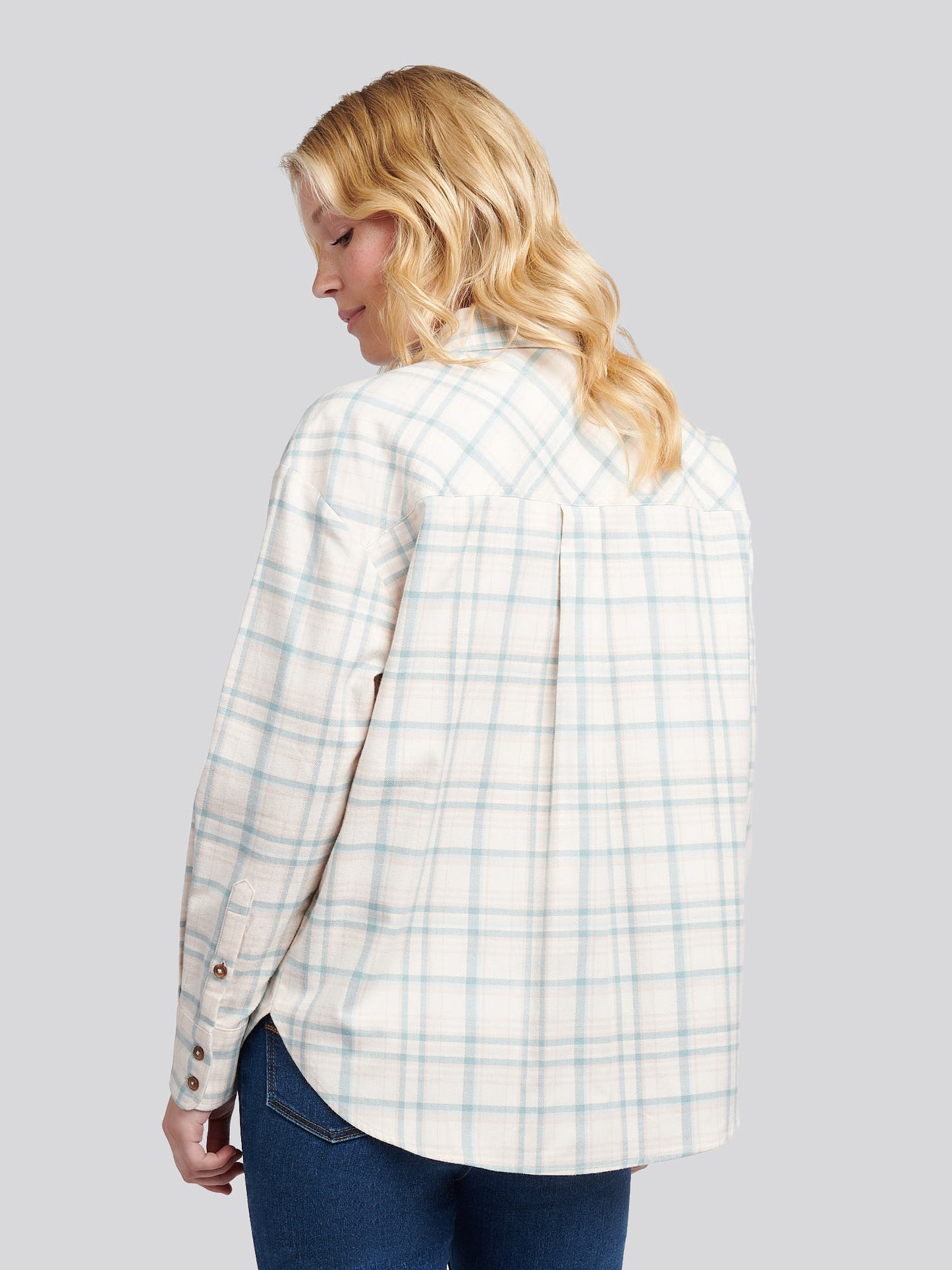 Womens Herringbone Check Pocketed Shirt in Natural