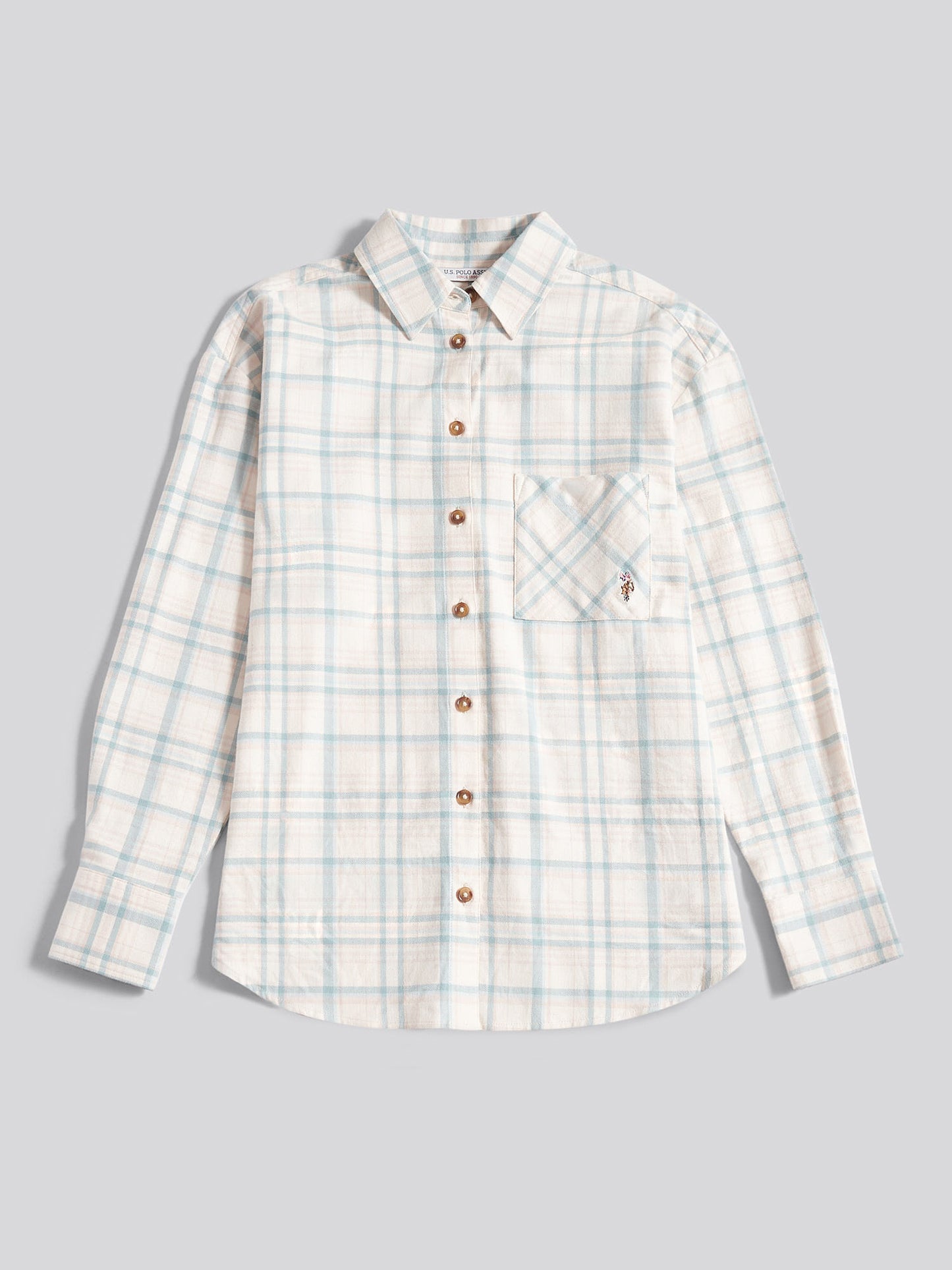 Womens Herringbone Check Pocketed Shirt in Natural