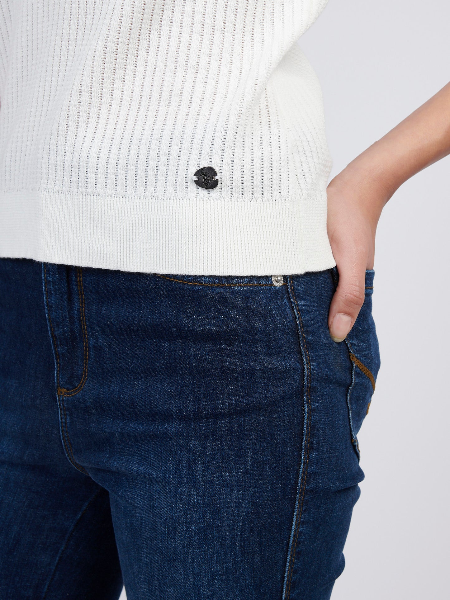 Womens Vertical Texture Stripe Knit Polo in Marshmallow