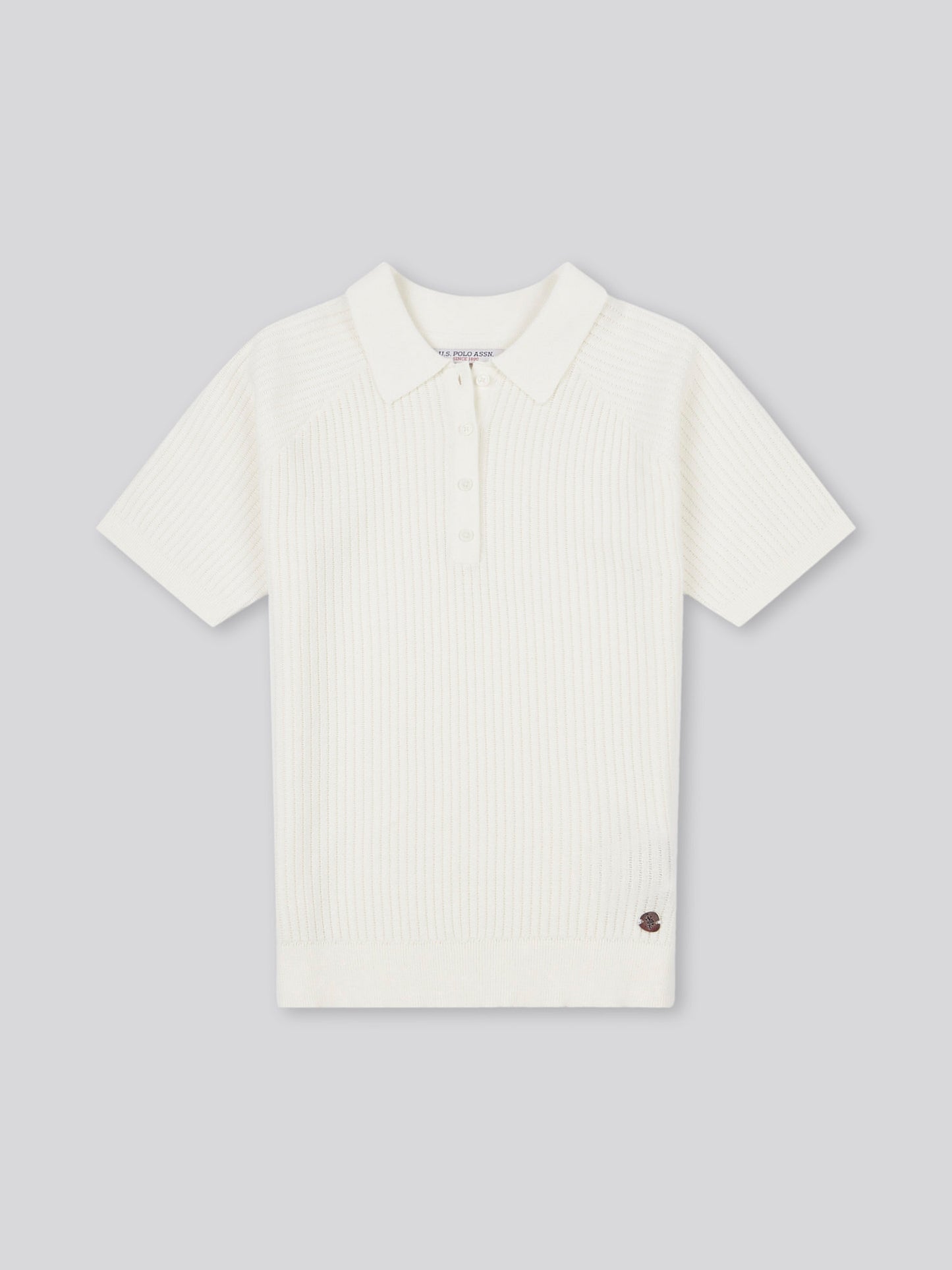 Womens Vertical Texture Stripe Knit Polo in Marshmallow