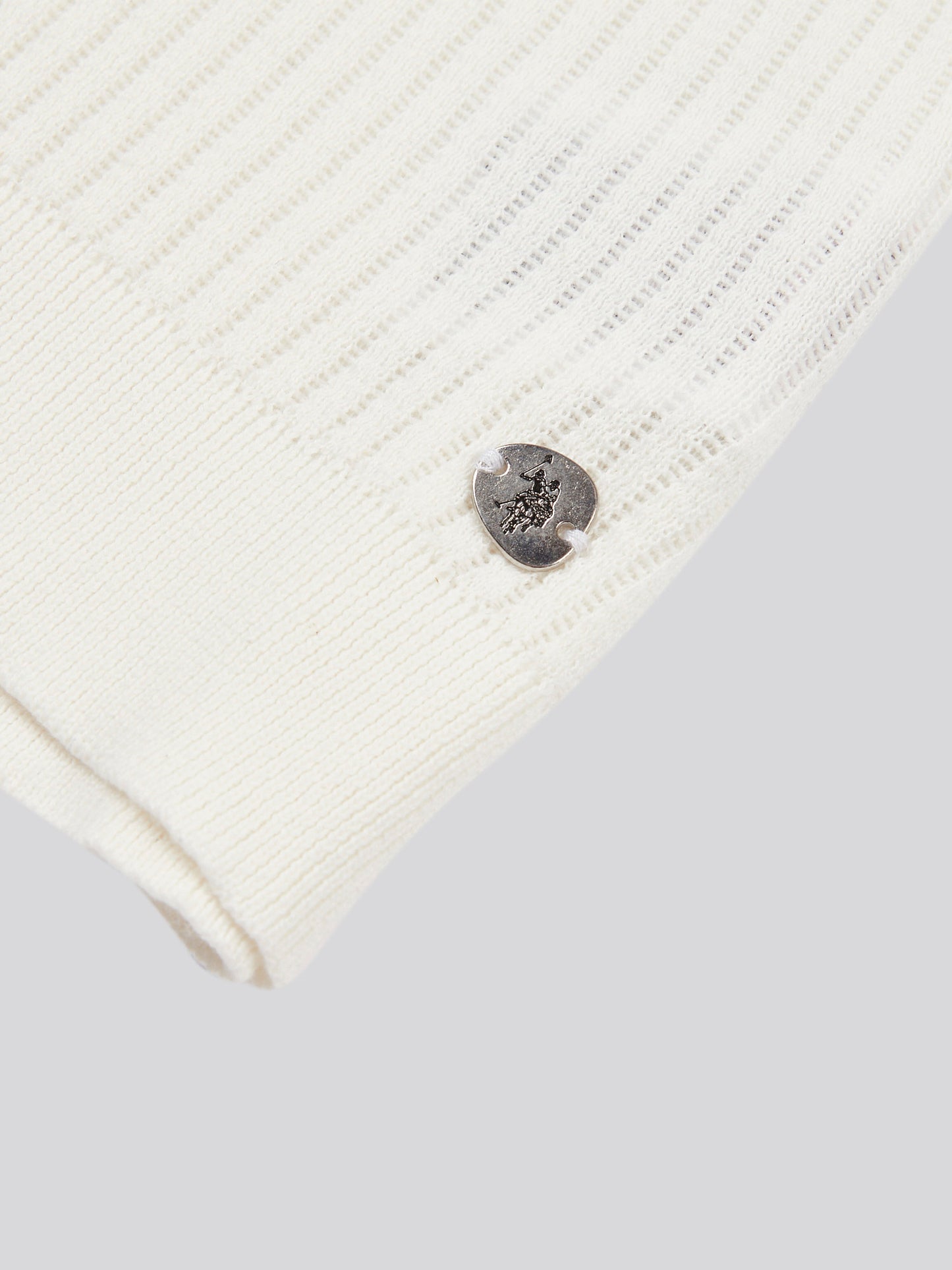 Womens Vertical Texture Stripe Knit Polo in Marshmallow