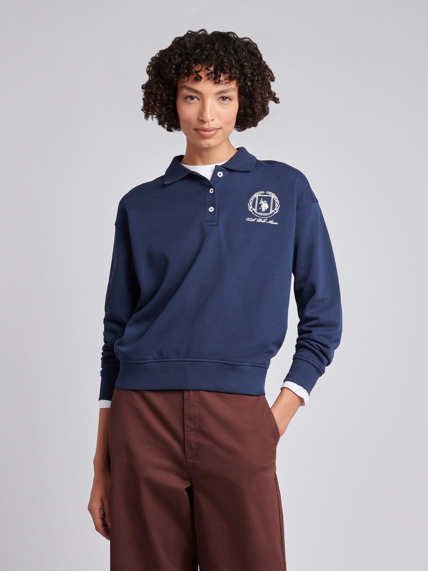 Womens Wreath Graphic Tipped Rugby Sweat in Navy Iris