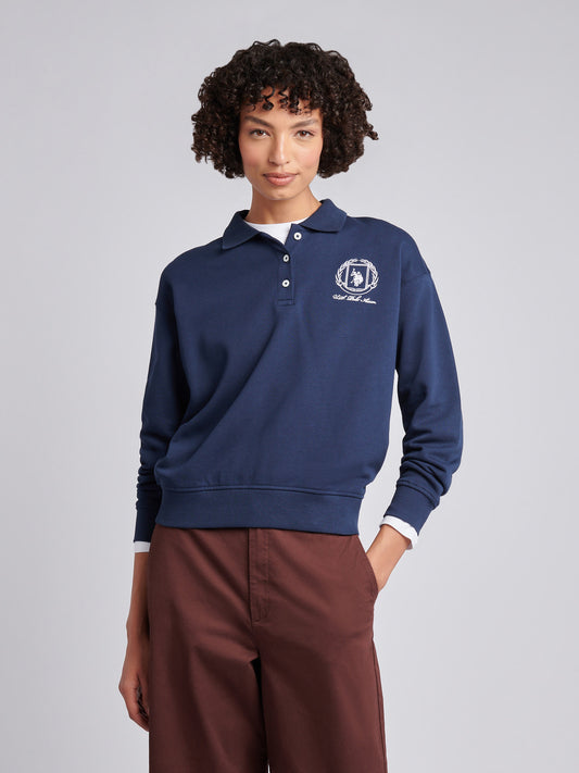 Womens Wreath Graphic Tipped Rugby Sweat in Navy Iris