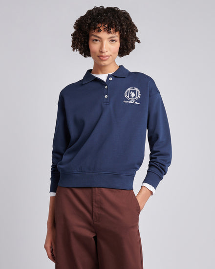 Womens Wreath Graphic Tipped Rugby Sweat in Navy Iris