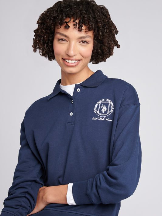 Womens Wreath Graphic Tipped Rugby Sweat in Navy Iris