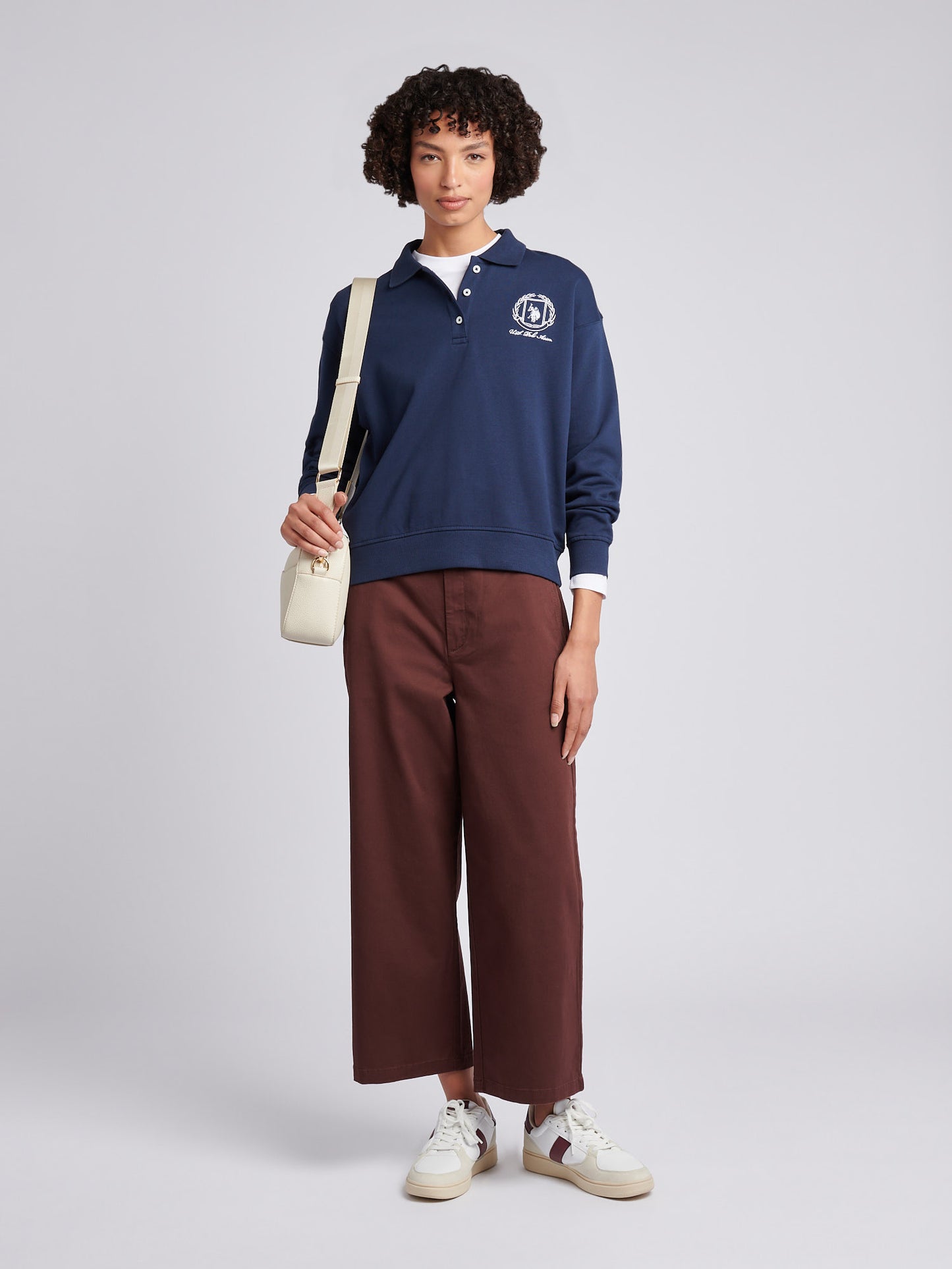 Womens Wreath Graphic Tipped Rugby Sweat in Navy Iris