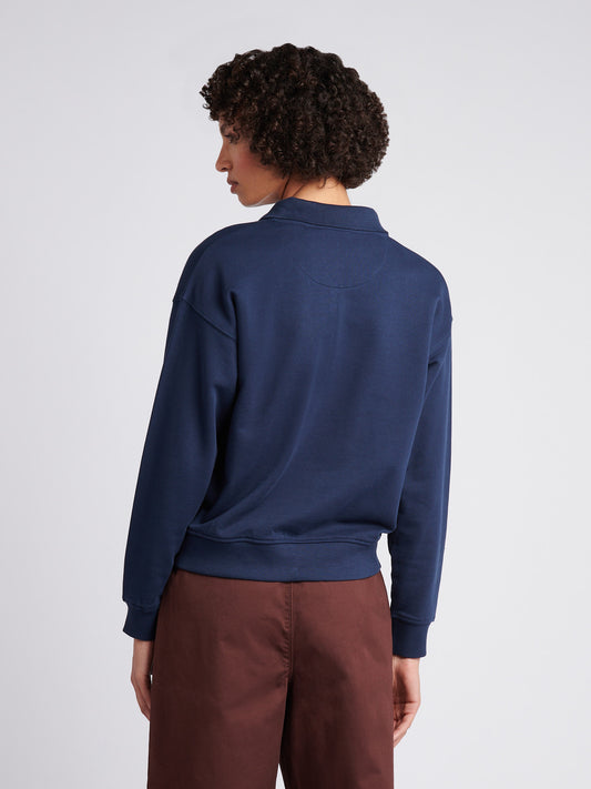 Womens Wreath Graphic Tipped Rugby Sweat in Navy Iris