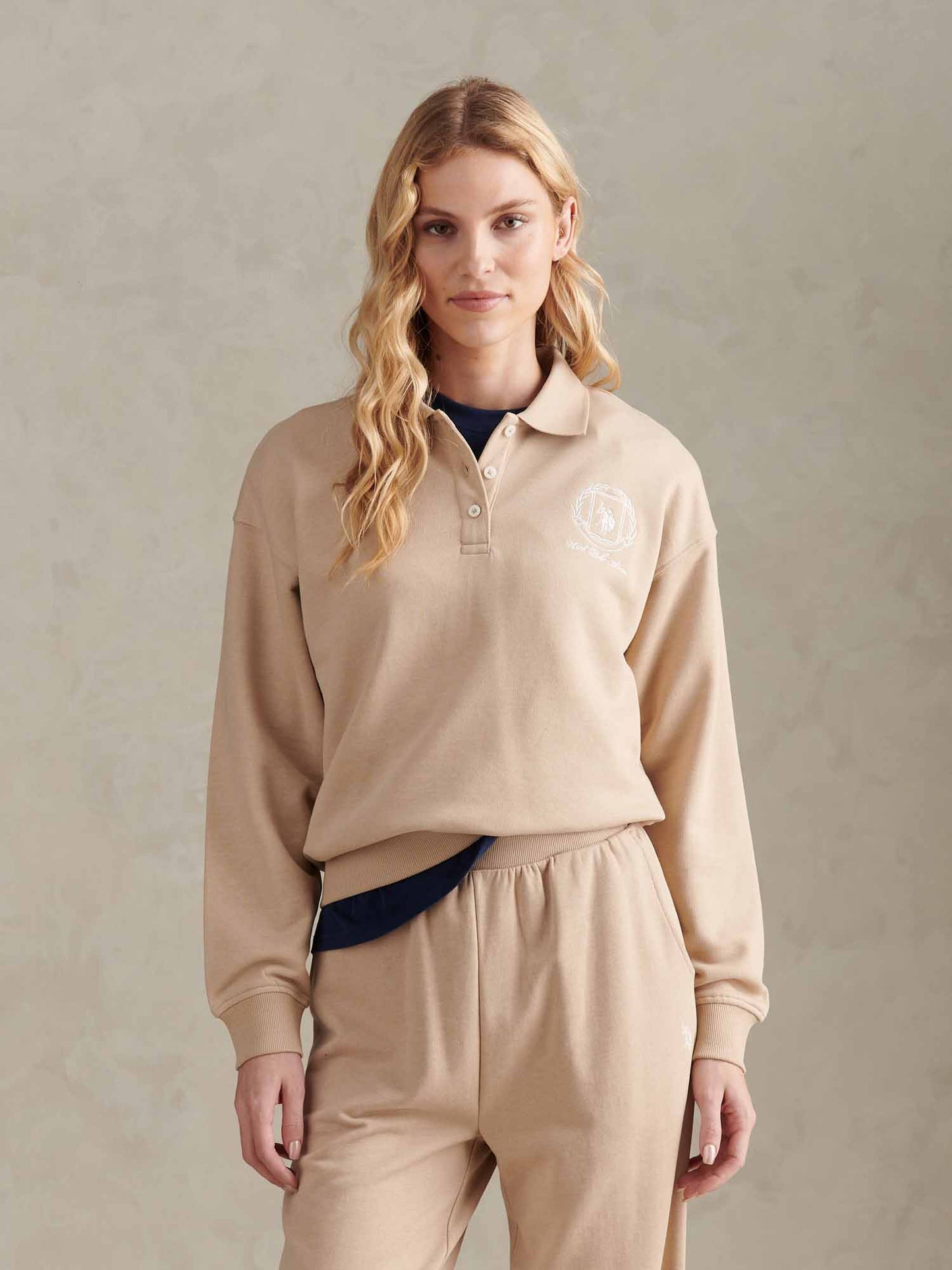 Womens Wreath Graphic Tipped Rugby Sweat in Natural
