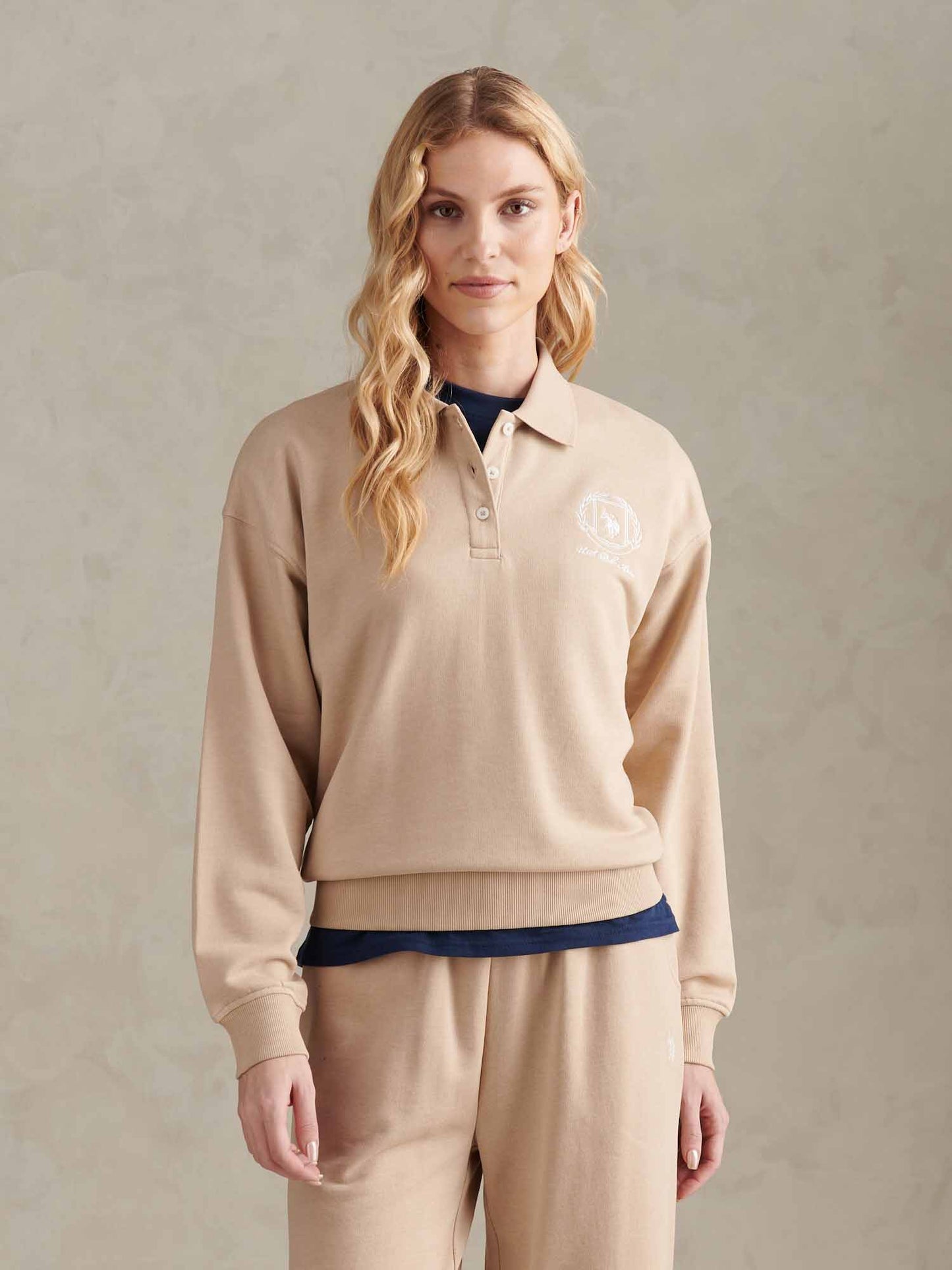 Womens Wreath Graphic Tipped Rugby Sweat in Natural