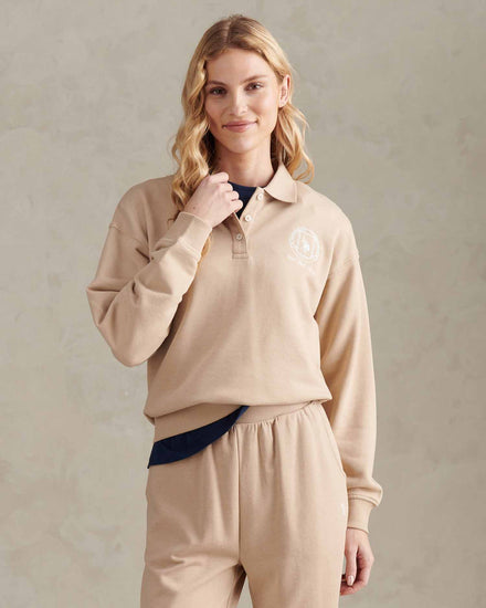 Womens Wreath Graphic Tipped Rugby Sweat in Natural