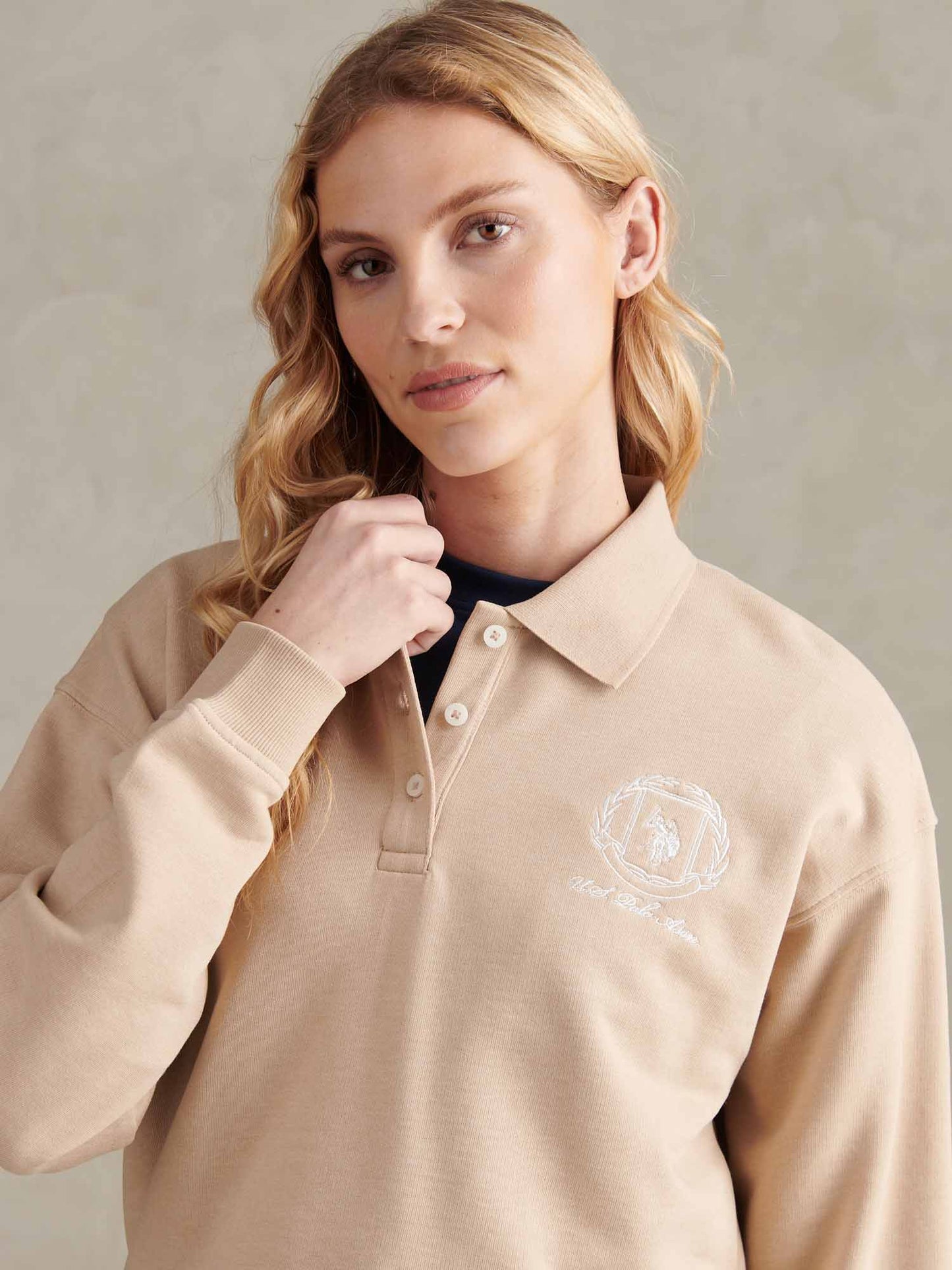 Womens Wreath Graphic Tipped Rugby Sweat in Natural