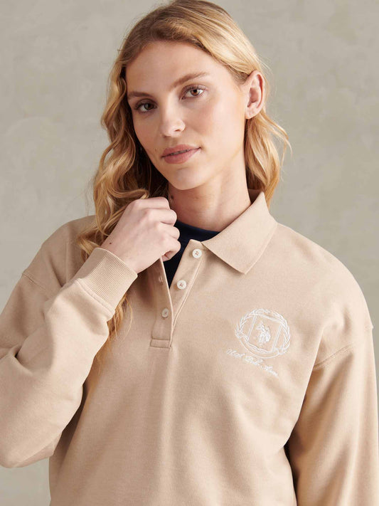 Womens Wreath Graphic Tipped Rugby Sweat in Natural