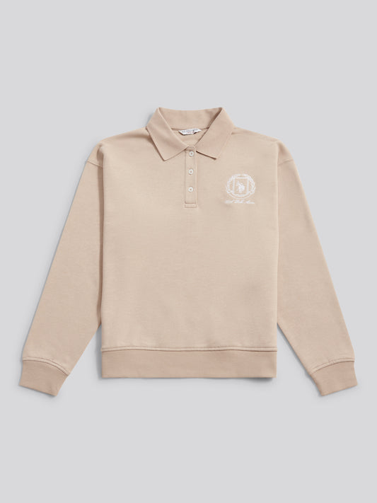 Womens Wreath Graphic Tipped Rugby Sweat in Natural