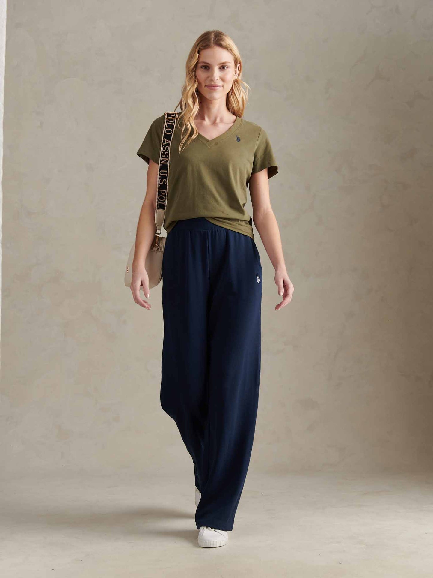 Womens Wide Leg Tipped Joggers in Navy Iris