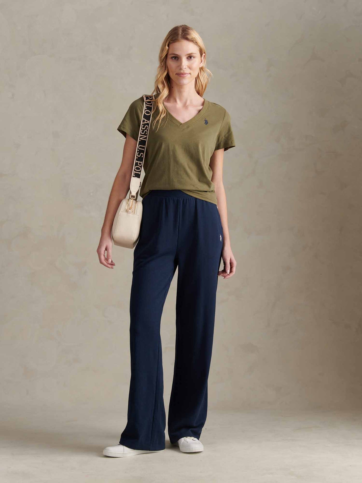 Womens Wide Leg Tipped Joggers in Navy Iris