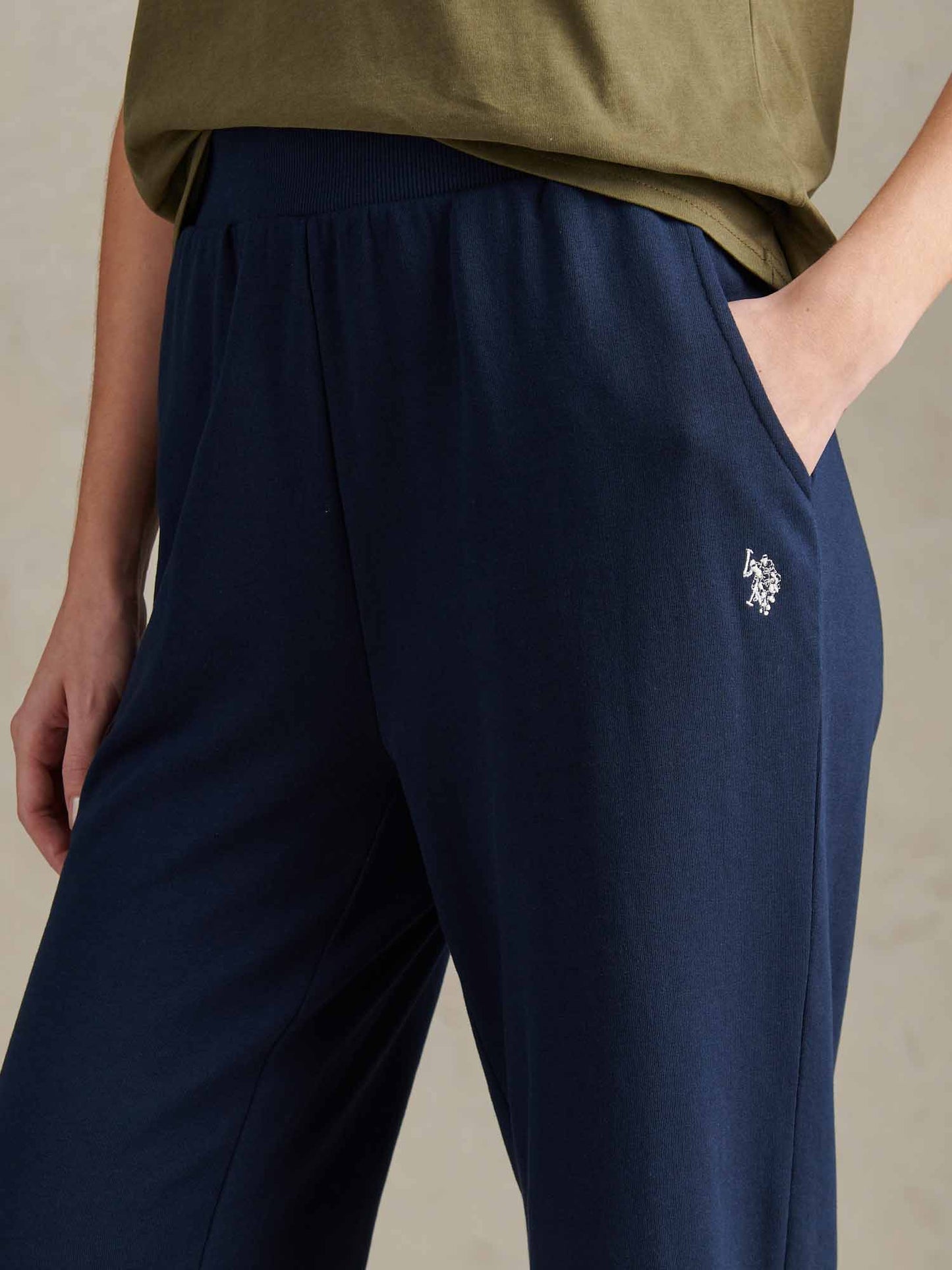 Womens Wide Leg Tipped Joggers in Navy Iris