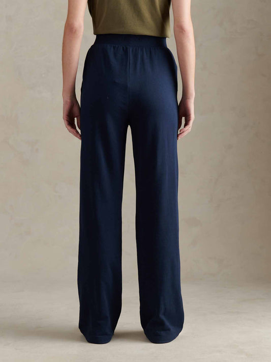 Womens Wide Leg Tipped Joggers in Navy Iris