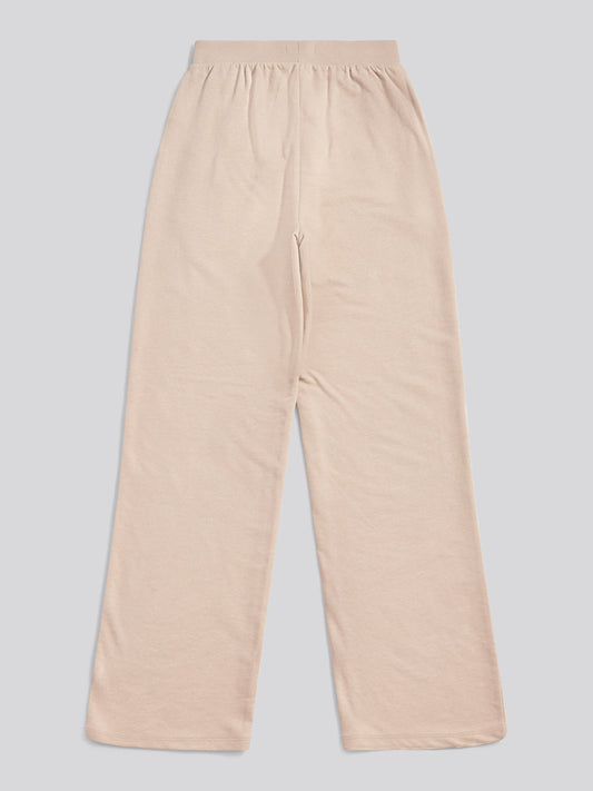 Womens Wide Leg Tipped Joggers in Natural