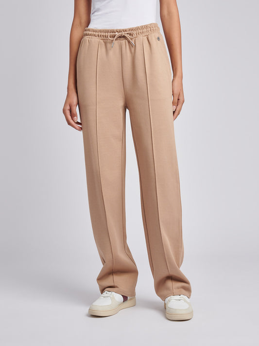 Womens Twill Texture Wide Leg Jogger in Natural