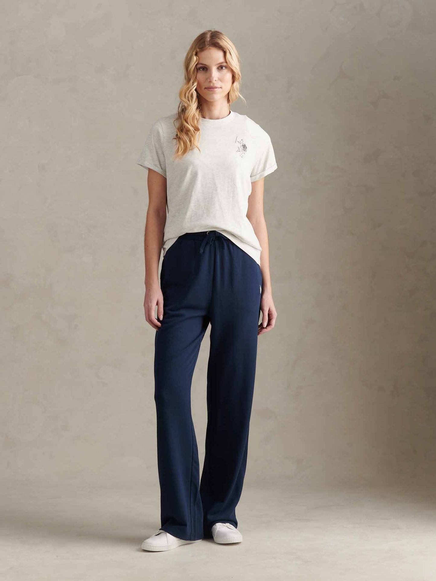 Womens Double Horsemen Wide Leg Jogger in Navy Iris