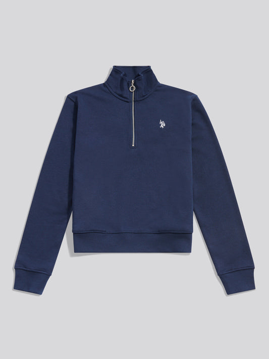 Womens Double Horsemen ¼ Zip Sweat in Navy Iris