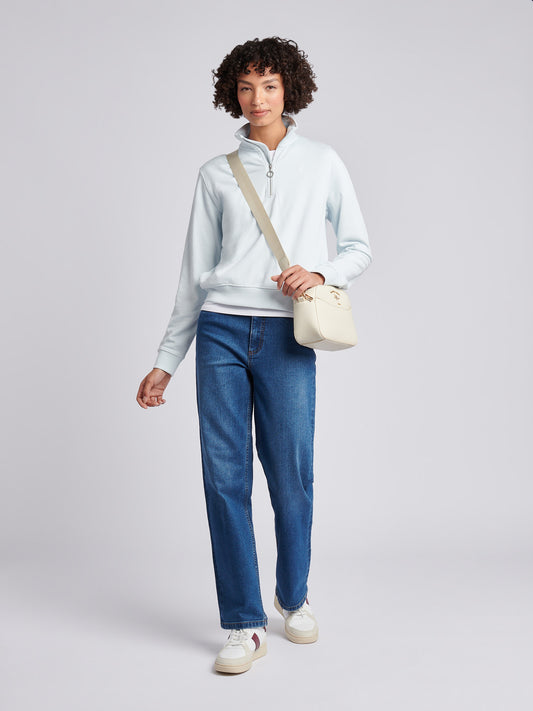 Womens Double Horsemen ¼ Zip Sweat in Ballad Blue