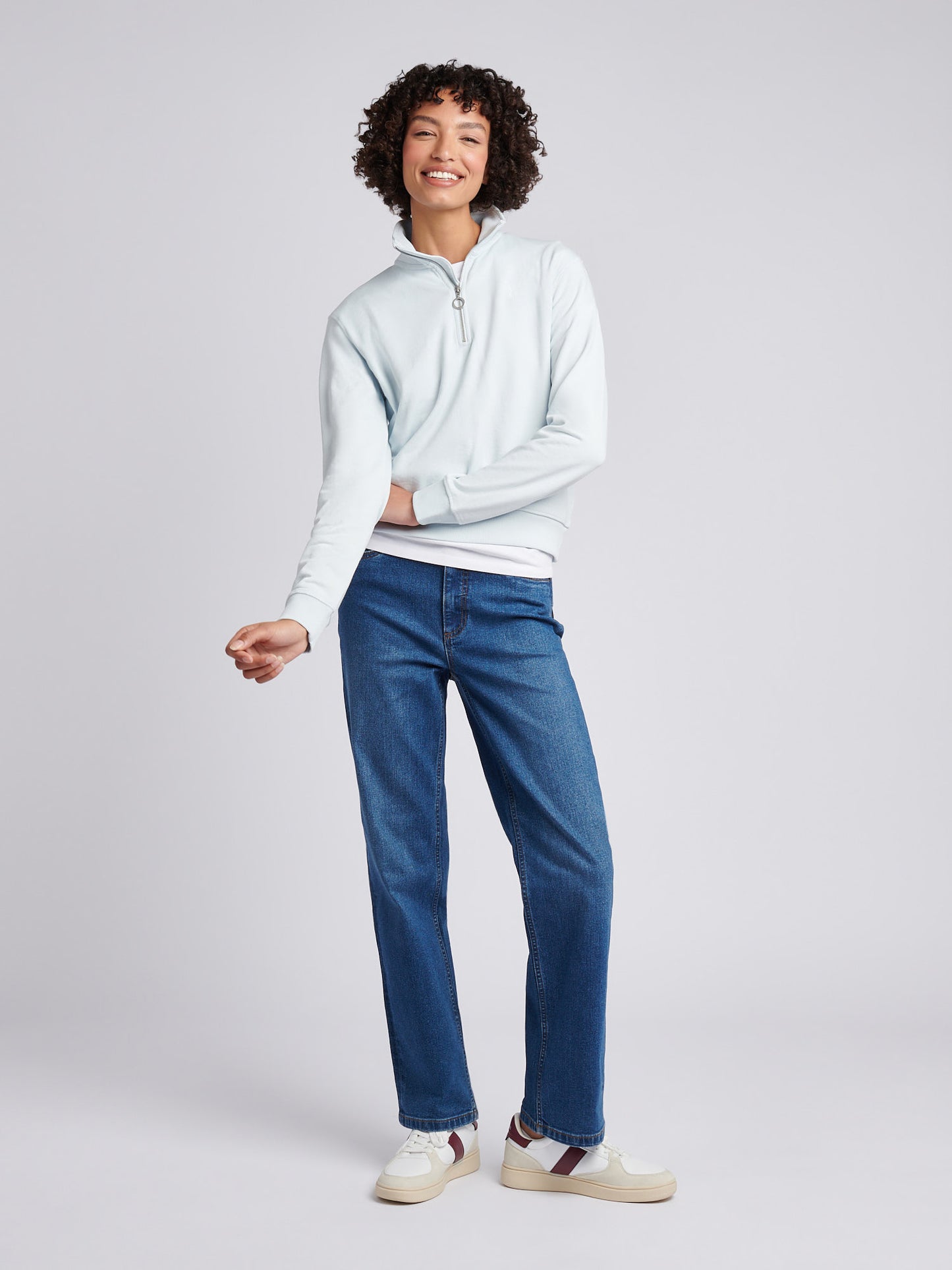 Womens Double Horsemen ¼ Zip Sweat in Ballad Blue