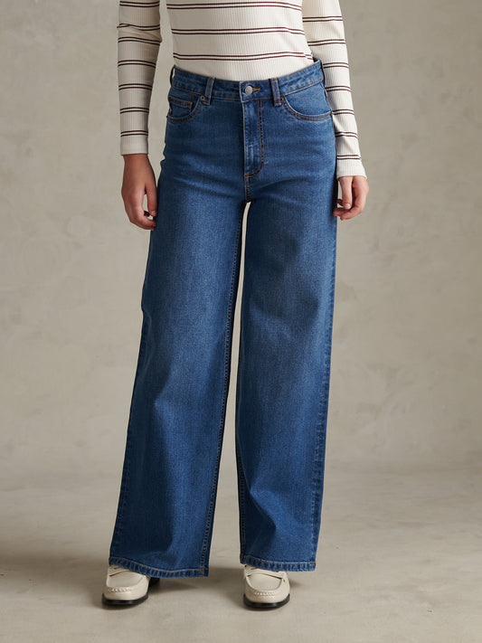 Womens Wide Fit Jean Mid Blue Wash