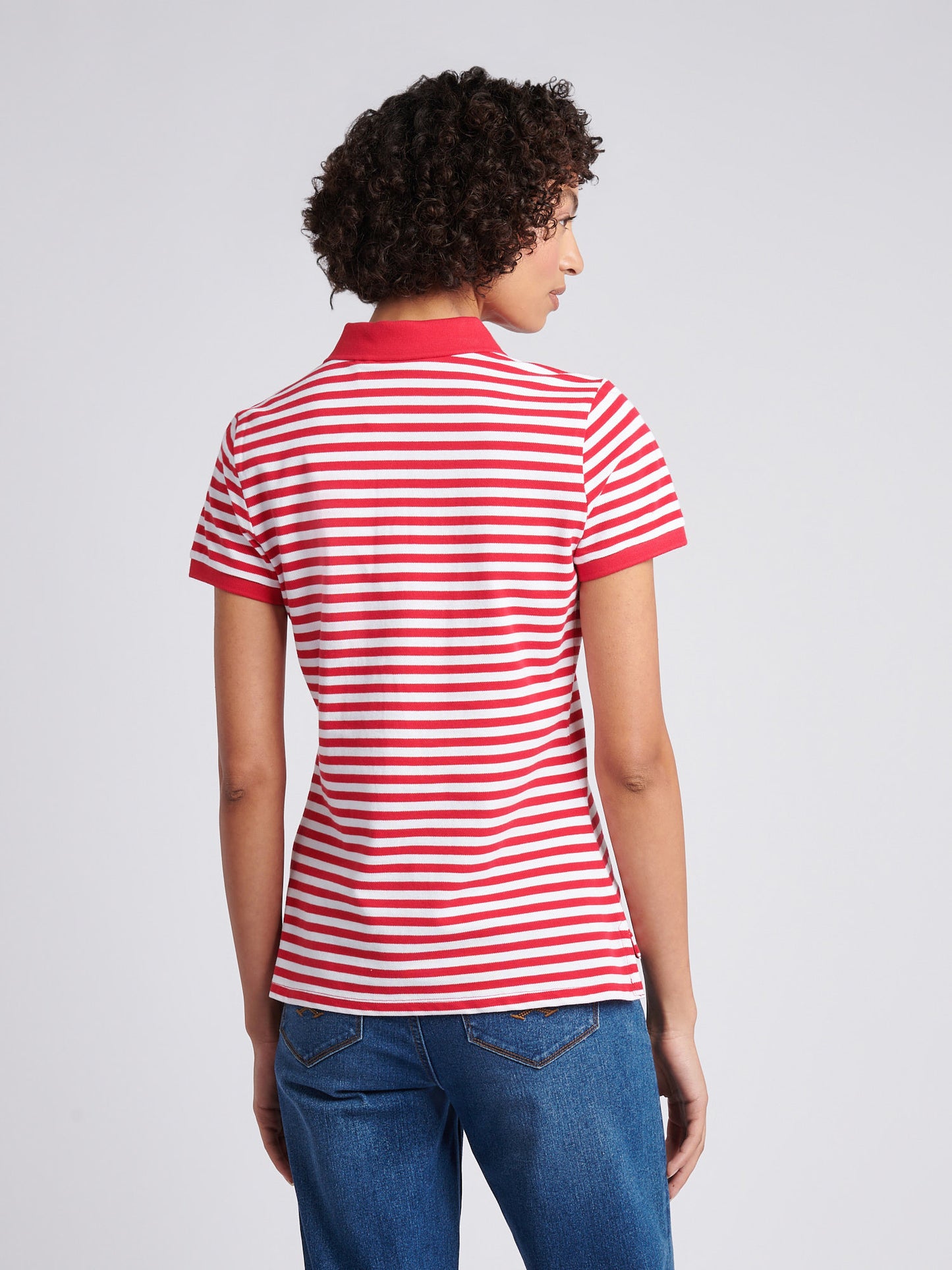 Womens Contrast Collar Stripe Polo Shirt in Jalapeno Red