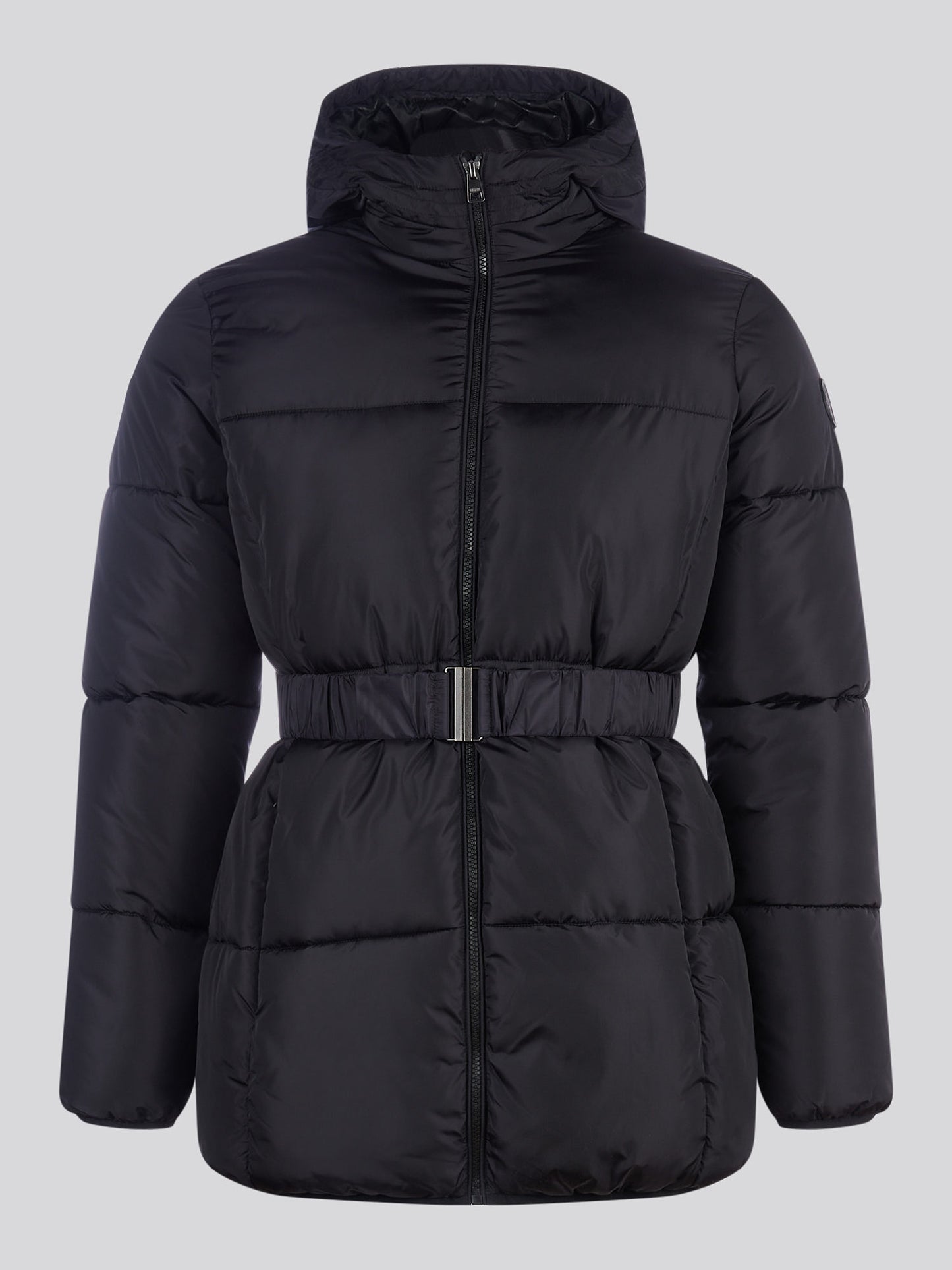 Womens Belted Puffer Jacket in Black