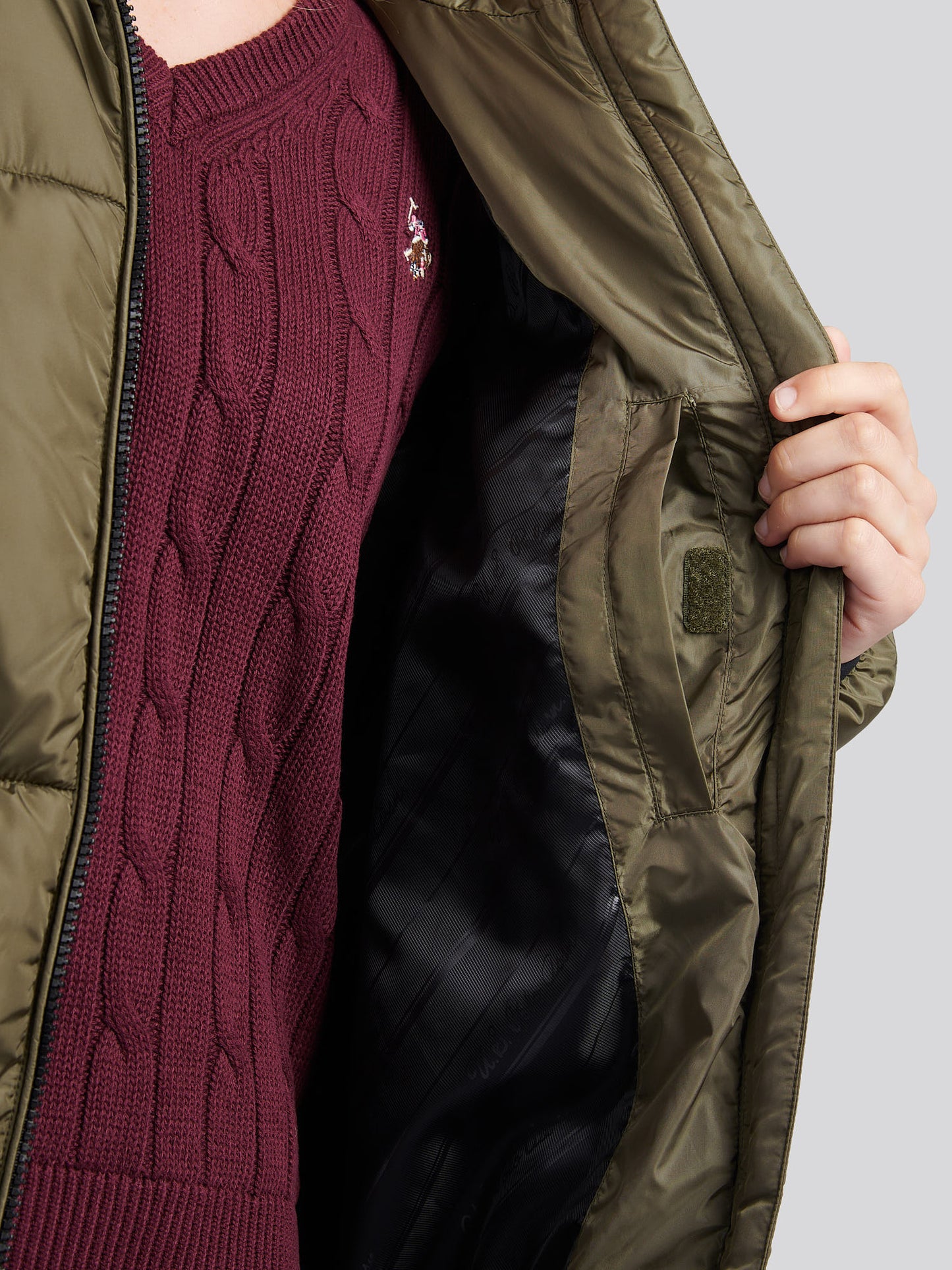 Womens Belted Puffer Jacket in Kalamata Green