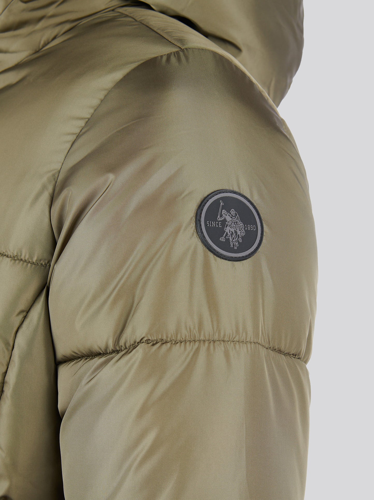 Womens Belted Puffer Jacket in Kalamata Green