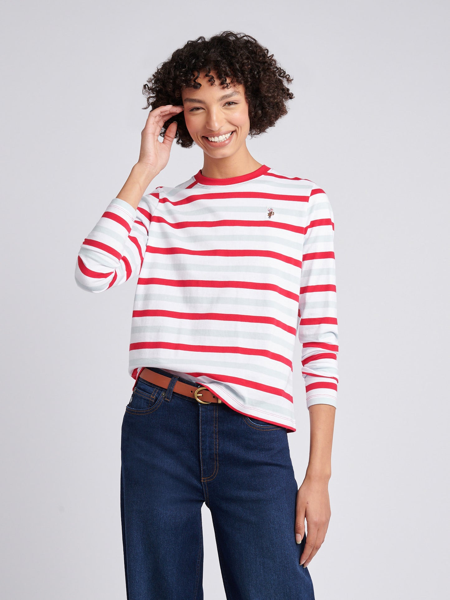 Womens Two Colour Stripe Long Sleeve T-Shirt in Jalapeno Red
