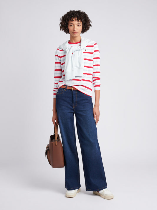 Womens Two Colour Stripe Long Sleeve T-Shirt in Jalapeno Red