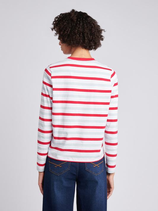 Womens Two Colour Stripe Long Sleeve T-Shirt in Jalapeno Red