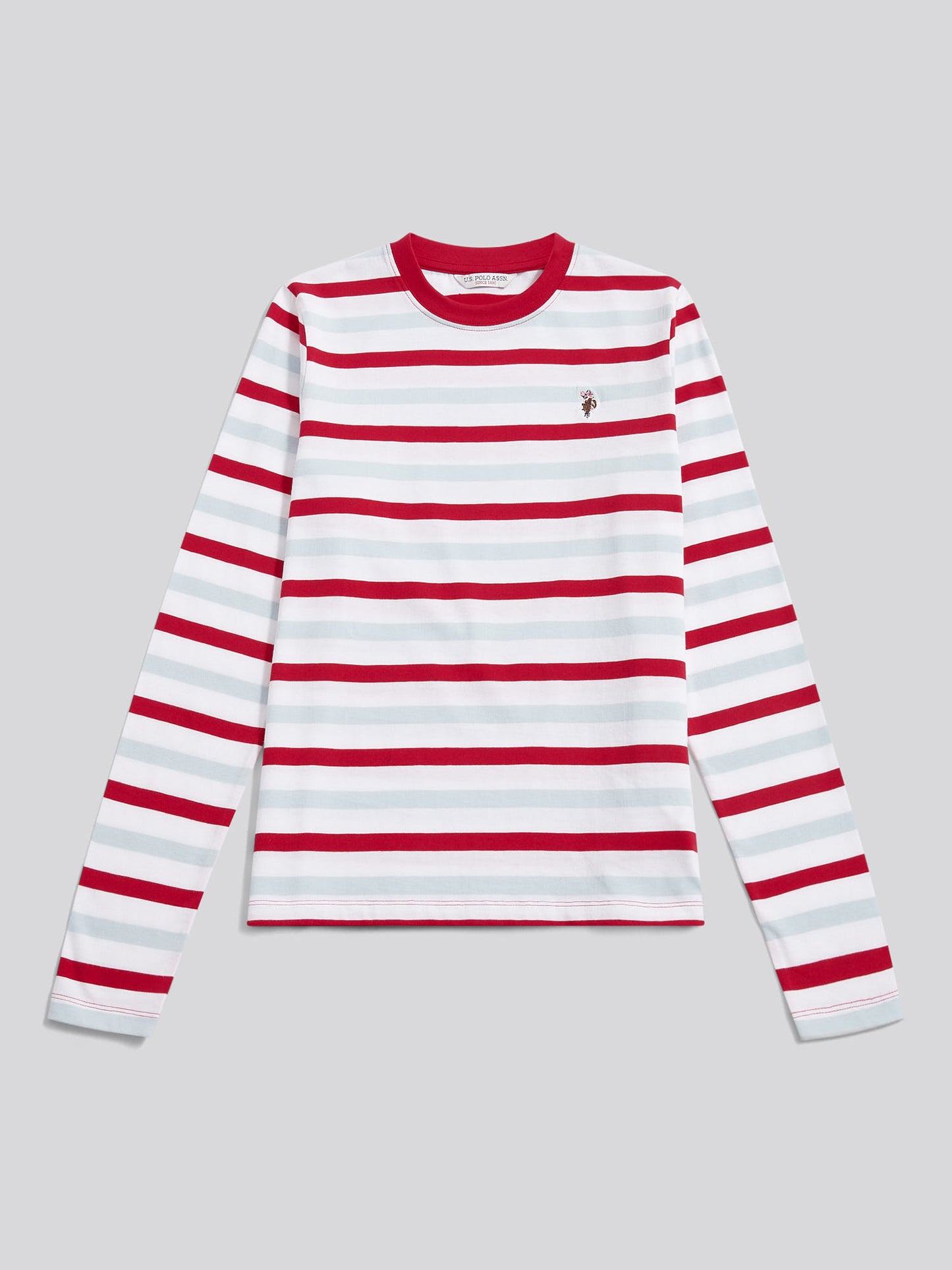 Womens Two Colour Stripe Long Sleeve T-Shirt in Jalapeno Red