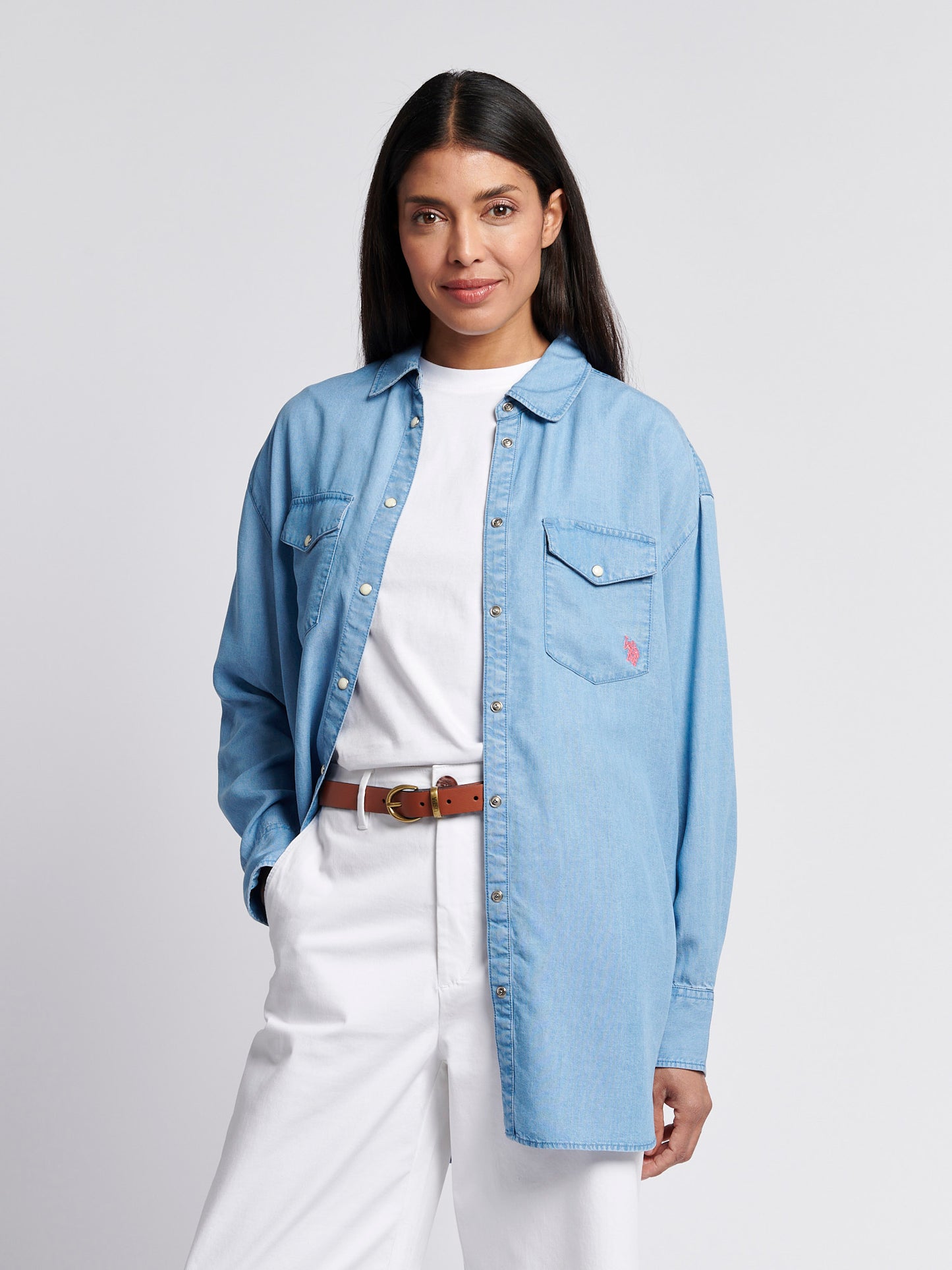 Womens Chambray Overshirt in Light Chambray Blue