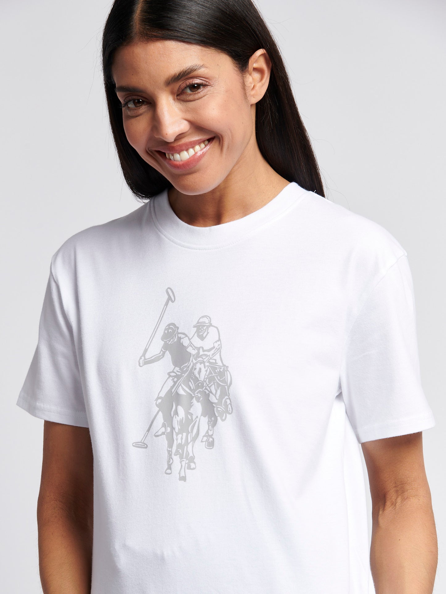 Womens Double Horsemen Print Crew Neck T-Shirt in Bright White