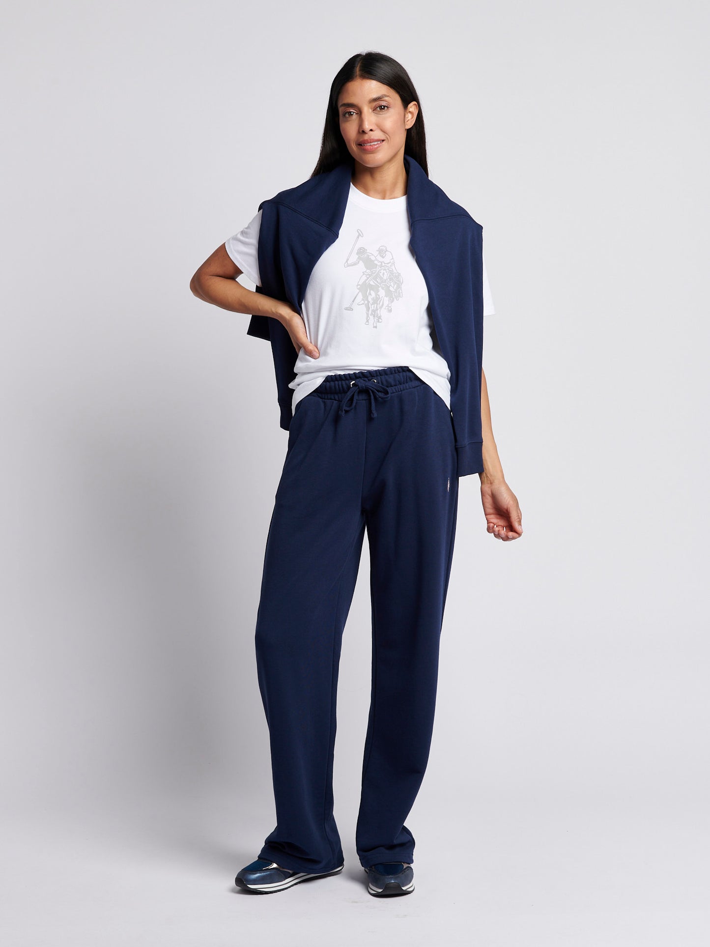 Womens Double Horsemen Print Crew Neck T-Shirt in Bright White