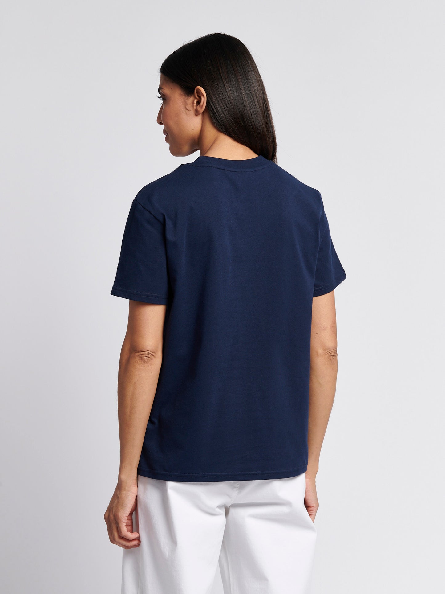 Womens Double Horsemen Print Crew Neck T-Shirt in Navy Iris