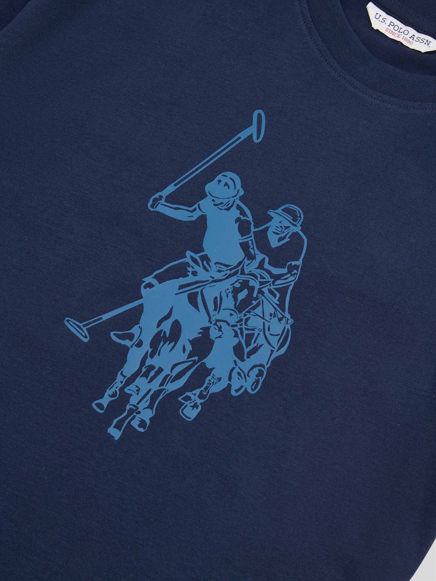 Womens Double Horsemen Print Crew Neck T-Shirt in Navy Iris