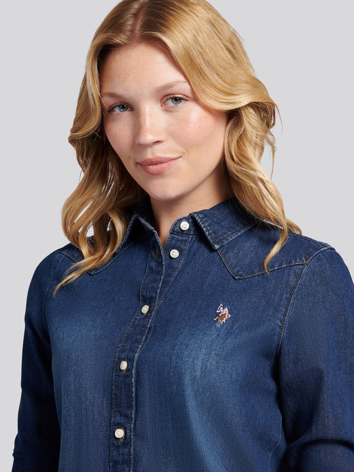 Womens Denim Shirt in Dark Blue Wash – Polo UK - Main Image