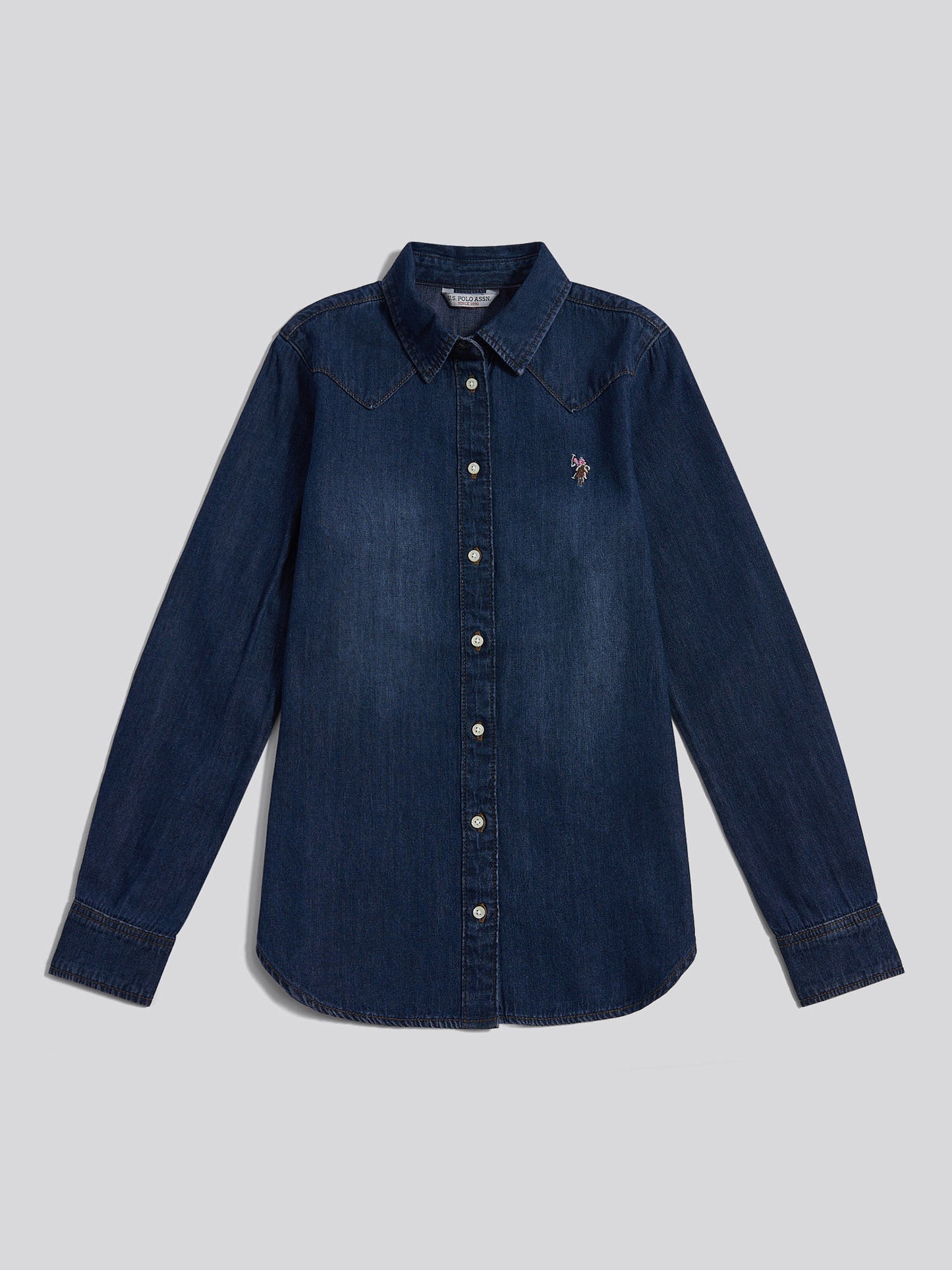 Womens Denim Shirt in Dark Blue Wash