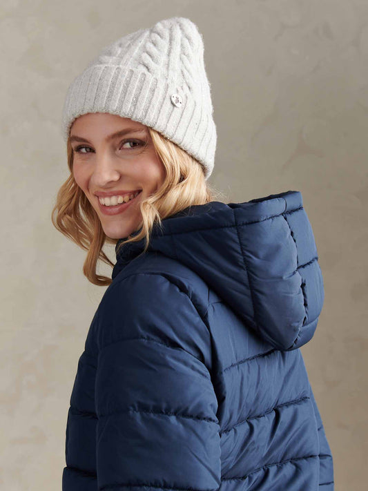 Womens Signature Cable Sequin Knit Beanie in Light Grey Marl WUP