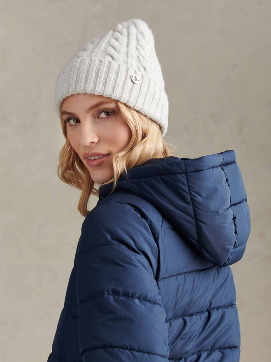 Womens Signature Cable Sequin Knit Beanie in Light Grey Marl WUP