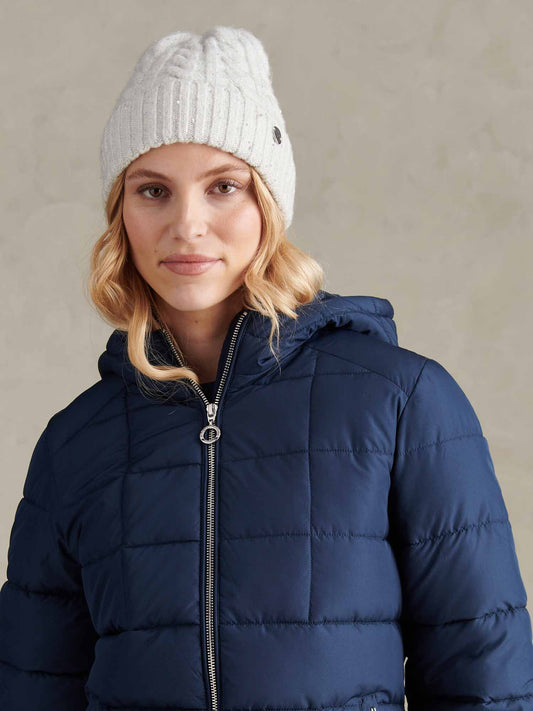 Womens Signature Cable Sequin Knit Beanie in Light Grey Marl WUP