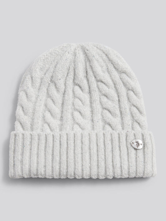 Womens Signature Cable Sequin Knit Beanie in Light Grey Marl WUP